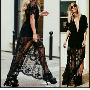 Black Lace Maxi Romper